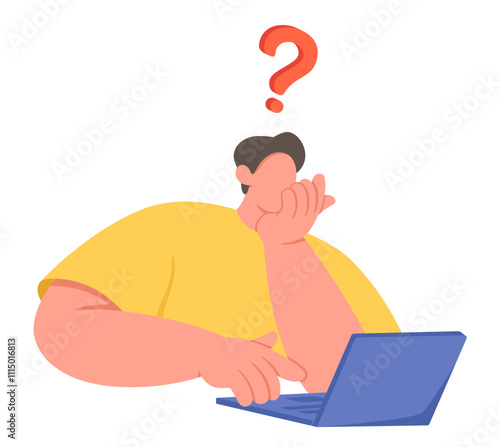 Thoughtful and questioning man with laptop