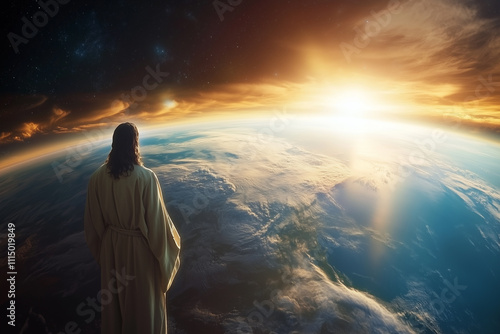 Jesus Christ Watching Over Earth.