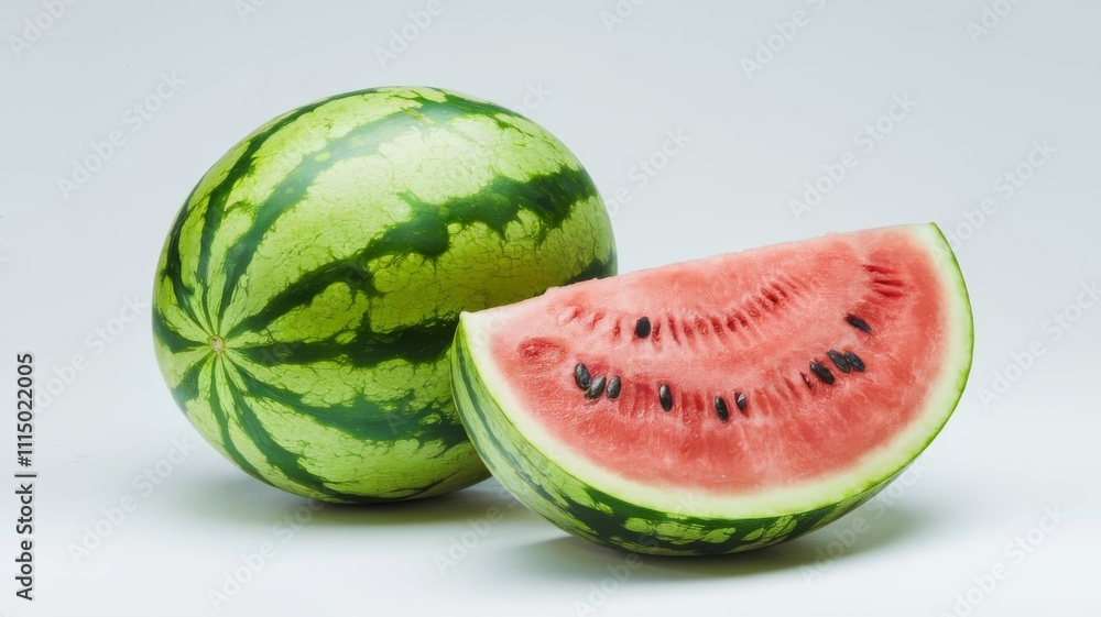 Watermelon and Slice on White Ideal for Packaging Layout ok Watermelon and Slice on White Ideal for Packaging Layout ok