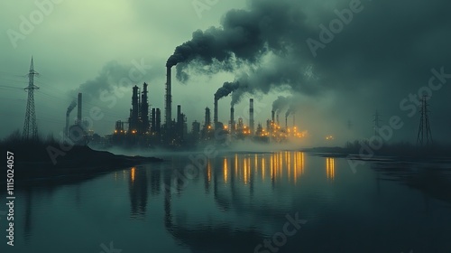 Depiction of the harmful effects of industrial activities on Earth, emphasizing pollution and environmental damage