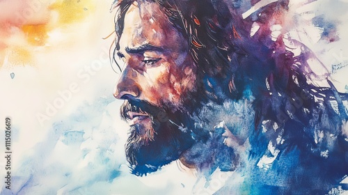 A powerful portrayal of Jesus rebuking a storm, showcasing his intense expression through soft blending of light and shadow with dynamic brushwork photo