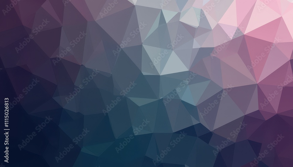 Obraz premium A low-poly abstract background with simple triangular shapes in different shades of purple, teal, and gray. The background should have a 3D appearance, with light reflecting off the surfaces for added