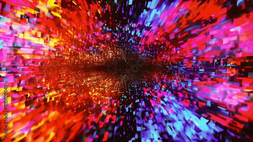 Abstract digital tunnel of vibrant colors, representing technology and data flow.