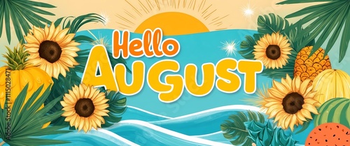 Hello August Banner, August Greeting Card