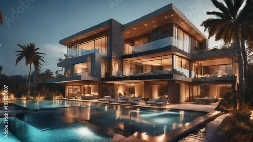 Wallpaper Mural Modern Luxury Home at Dusk Torontodigital.ca