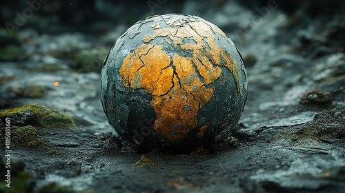 Earth with cracks and patches, symbolizing the severe environmental consequences of human actions