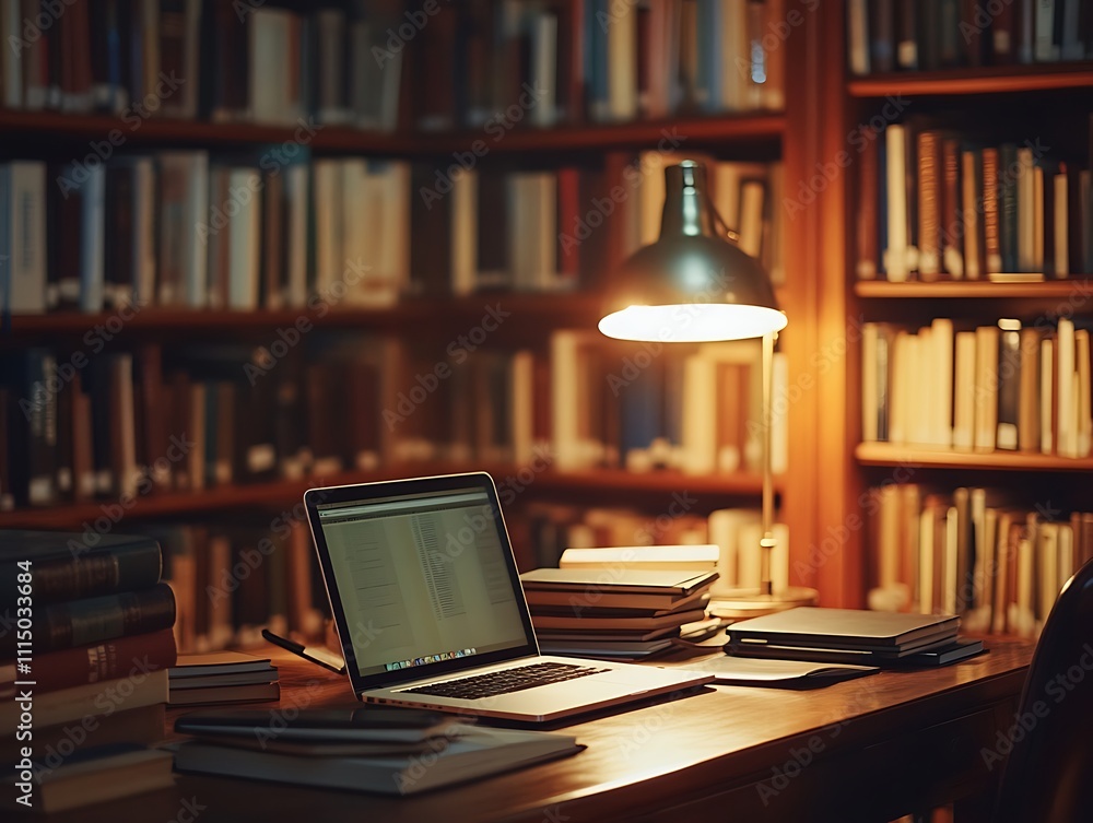 A Stack of Antique Hardcover Books Next to an Open Laptop on a Wooden Desk in a Sunlit Library, Bridging the Worlds of Traditional and Modern Knowledge A Stack of Antique Hardcover Books Next to an Open Laptop on a Wooden Desk in a Sunlit Library, Bridging the Worlds of Traditional and Modern Knowledge