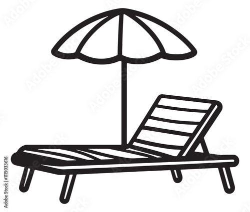 Beach chair and umbrella vector, Chaise longue and umbrella