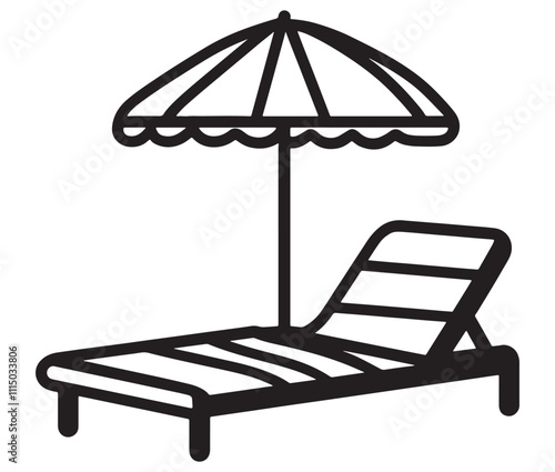 Beach chair and umbrella vector, Chaise longue and umbrella