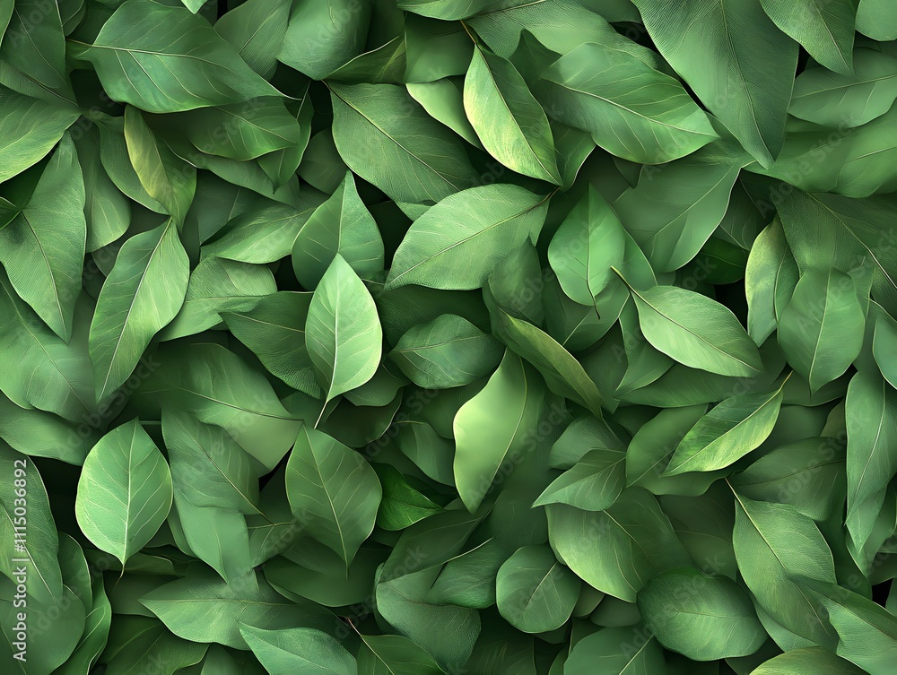 Fototapeta premium A close-up view of various green leaves arranged densely, creating a lush, natural texture.