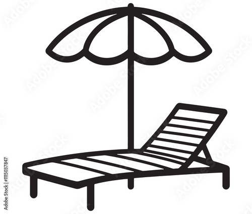 Beach chair and umbrella vector, Chaise longue and umbrella