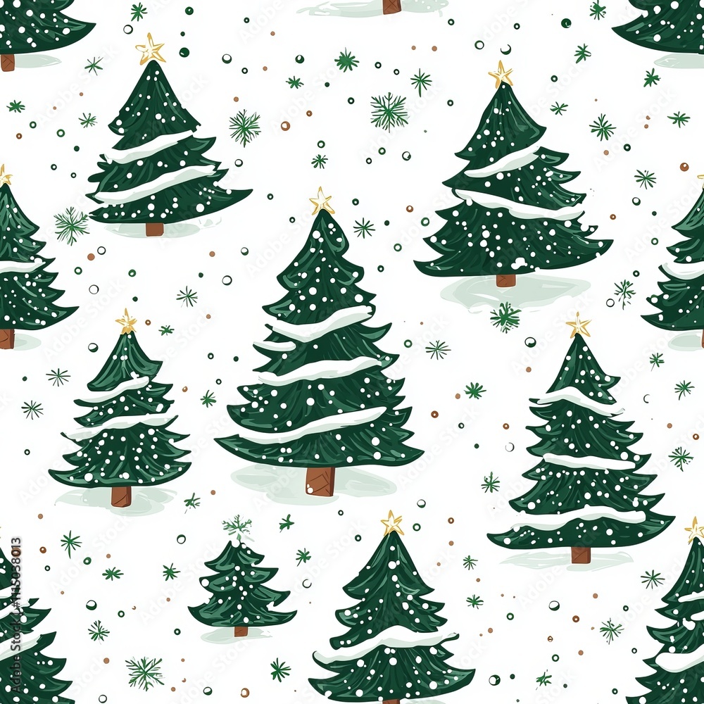 Obraz premium Seamless pattern of Christmas trees with snowflakes