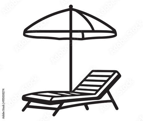 Beach chair and umbrella vector, Chaise longue and umbrella