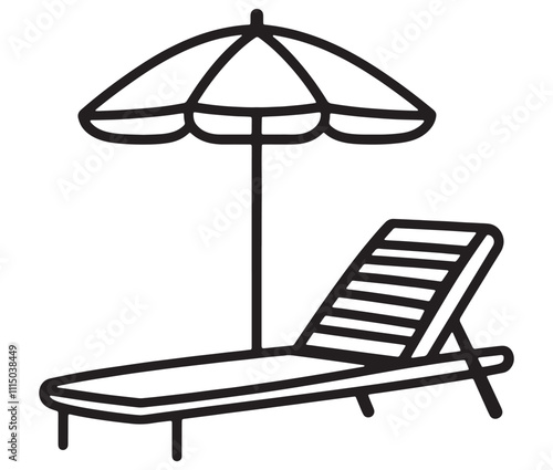 Beach chair and umbrella vector, Chaise longue and umbrella