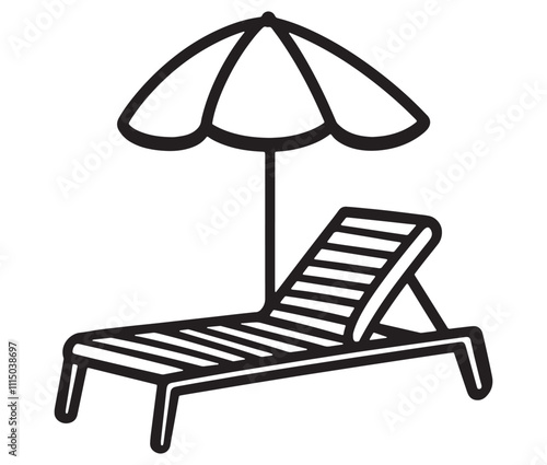 Beach chair and umbrella vector, Chaise longue and umbrella
