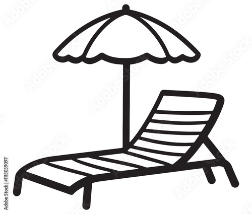 Beach chair and umbrella vector, Chaise longue and umbrella