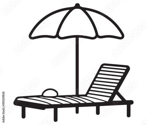 Beach chair and umbrella vector, Chaise longue and umbrella