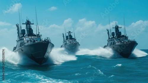 Modern Naval Patrol Boats Equipped with Advanced Surveillance Technology on the Ocean Horizon photo