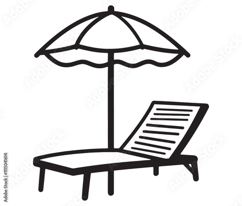 Beach chair and umbrella vector, Chaise longue and umbrella