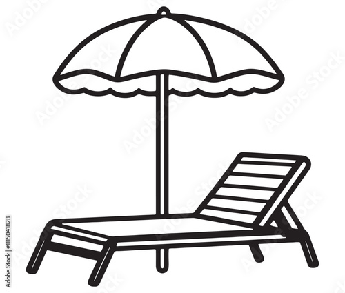 Beach chair and umbrella vector, Chaise longue and umbrella