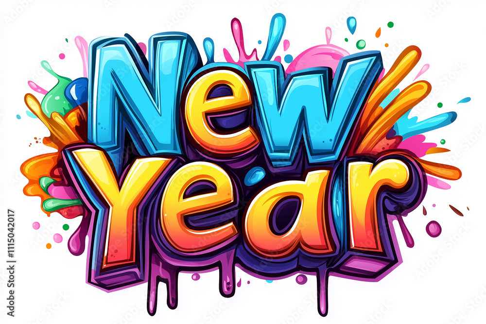 Obraz premium Colorful graffiti new year lettering exploding with joy and festivity