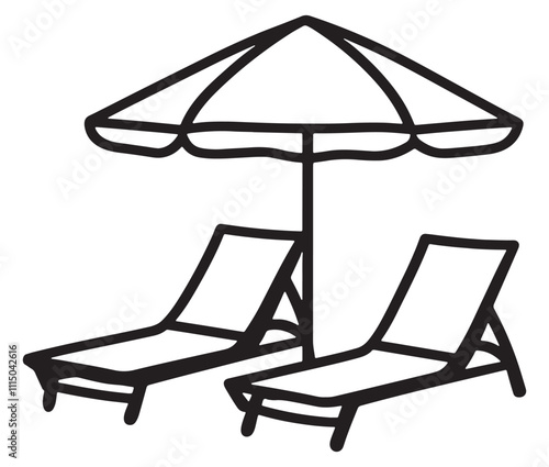 Beach chair and umbrella vector, Chaise longue and umbrella