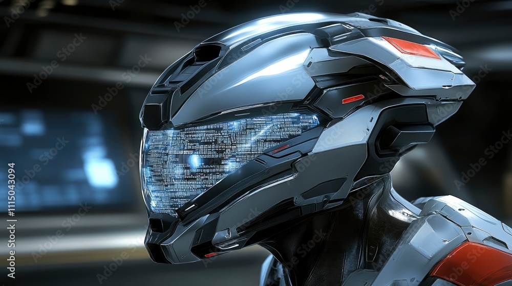 Futuristic robot helmet with digital visor in sleek design Futuristic robot helmet with digital visor in sleek design