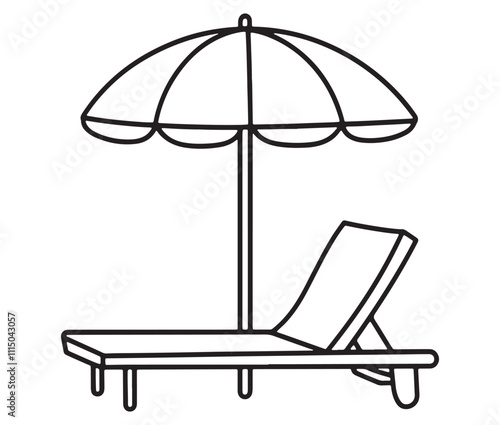 Beach chair and umbrella vector, Chaise longue and umbrella