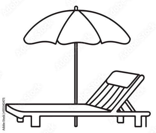 Beach chair and umbrella vector, Chaise longue and umbrella