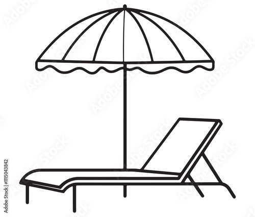 Beach chair and umbrella vector, Chaise longue and umbrella