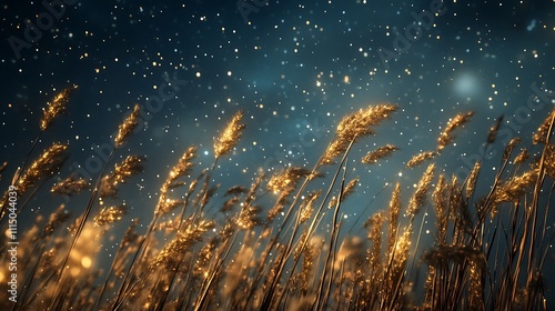 A field of tall grass swaying gently under a sky glittering with stars photo