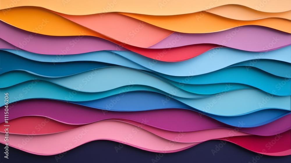 Obraz premium Abstract Wavy Layers in Vibrant Colors with Smooth Curves and Modern Design for Creative Backgrounds and Textures in Art Projects and Graphic Designs