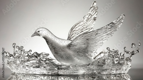 Elegant crystal dove in dynamic splash of water photo