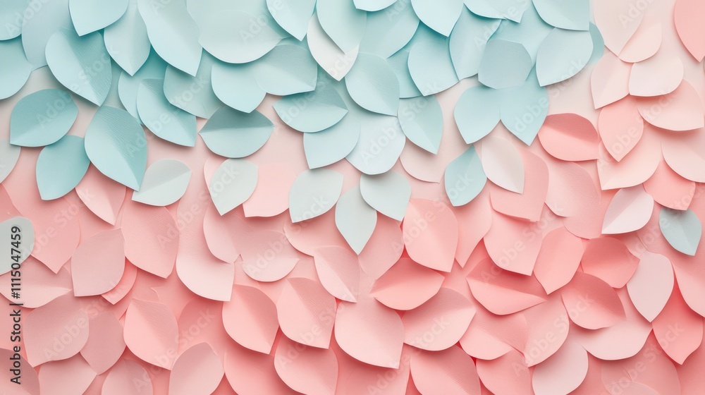 Obraz premium Colorful Pastel Petals Background Created with Soft Paper Cutouts in Shades of Pink and Blue for Creative Design and Craft Projects