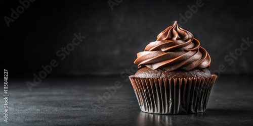 Fresh and soft black chocolate cupcake on black paper, cupcake, dessert, chocolate, delicious, sweet, baked, treat