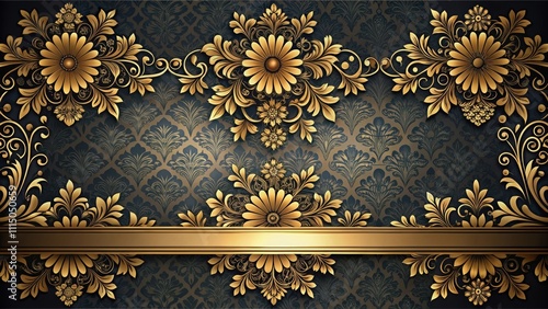 Elegant floral pattern with golden flowers on a dark ornate background, elegant, floral, pattern, golden, flowers, dark