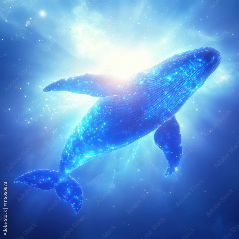 Fototapeta premium radiant sky whale gliding through luminous ocean of stars