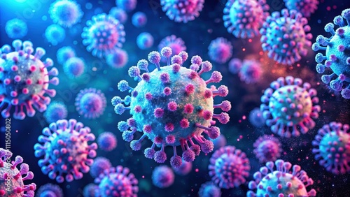 Wallpaper Mural Viral particles in a microscopic view illuminated in hues of blue and pink, virus, particles, microscopic, view, illuminated Torontodigital.ca