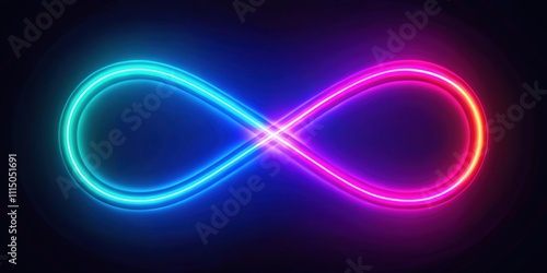 Neon infinity sign glowing in rendering with vibrant colors , neon, infinity, sign,render,glow, vibrant, colors