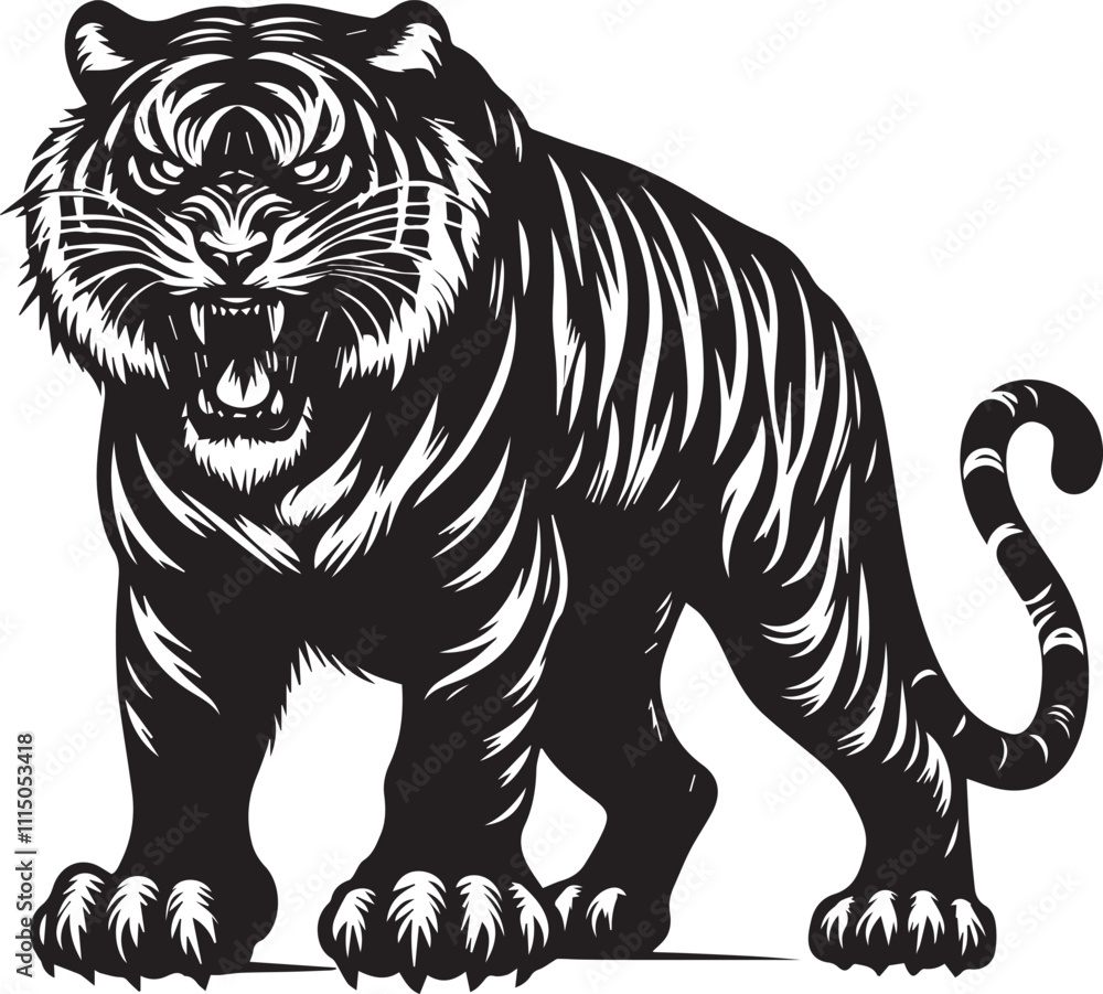 Obraz premium tiger illustration, angry Tiger silhouette vector