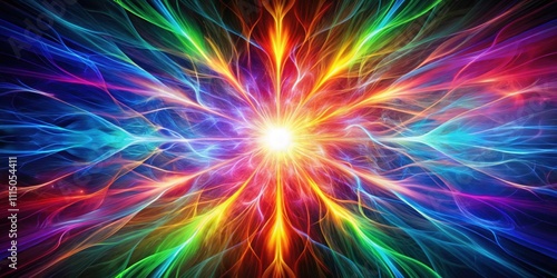 Colorful abstract energy field spreading from central point, energy, abstract, colorful, vibrant, dynamic, movement, waves