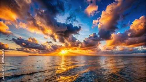 Sunset over the sea with moving clouds creating a picturesque landscape at dusk, sunset, sea, sun, dusk, clouds, moving