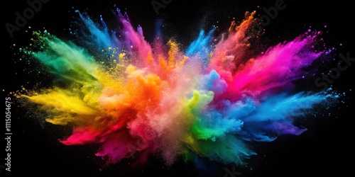 Colored powder explosion in vibrant shades on dark background, powder, explosion, colorful, vibrant, dust