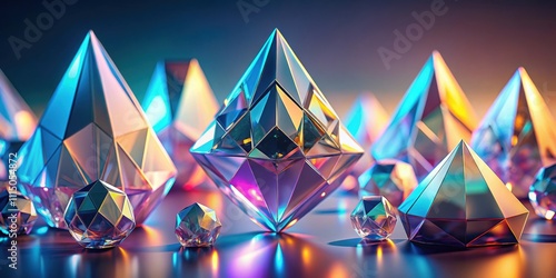 Abstract crystal shapes in rendering, abstract, crystal, shapes, geometry, design, translucent,precision, futuristic