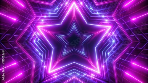 Endless loop of a neon purple light star shape tunnel animation, neon, purple, light, star, shape, tunnel, animation, loop