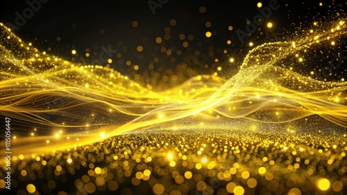 Yellow neon techno particles flowing in abstract light background, tech, futuristic, digital, glowing, abstract, vibrant