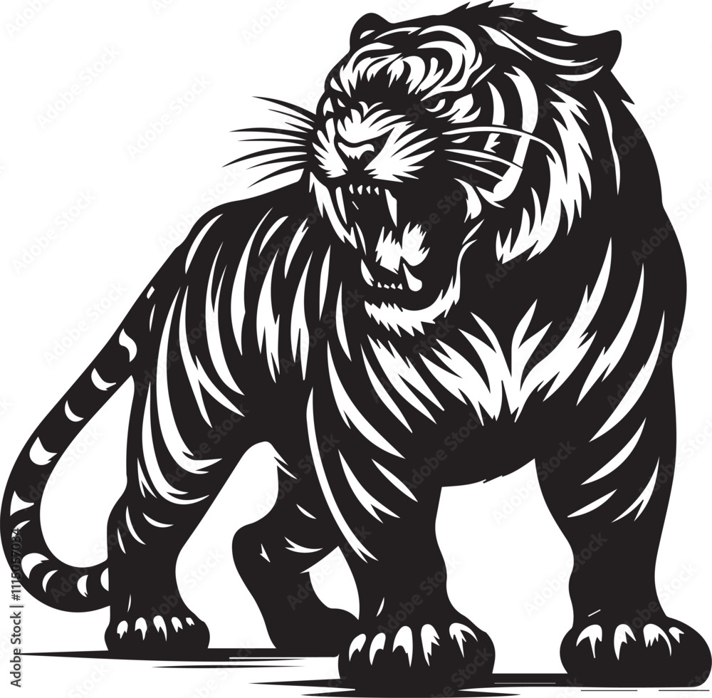 Obraz premium tiger illustration, angry Tiger silhouette vector