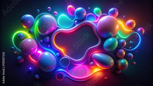 Vibrant neon abstract organic shapes on a dark background, neon, abstract, organic, shapes, vibrant, colorful, vivid, art