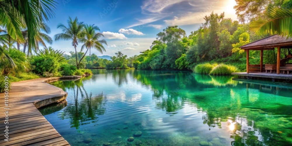 Fototapeta premium Tranquil oasis with serene water background for relaxation , peace, calm, meditation, zen, peaceful, harmony