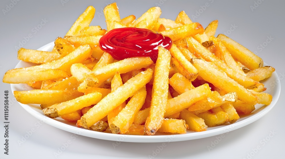 Delicious French Fries with Ketchup Fast Food Restaurant Food Photography Indoor Setting Close-up View Culinary Delight Delicious French Fries with Ketchup Fast Food Restaurant Food Photography Indoor Setting Close-up View Culinary Delight